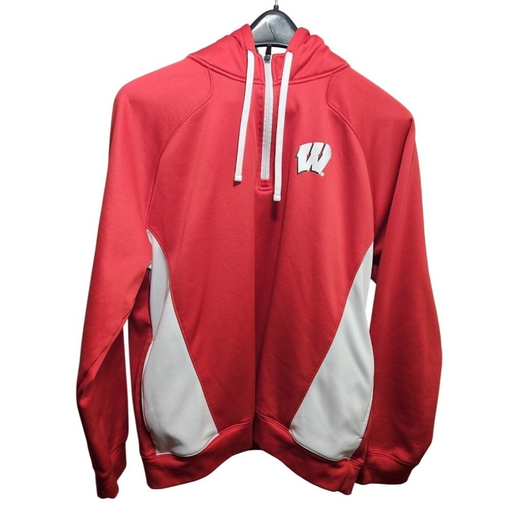 ProEdge Wisconsin Badgers Quarter Zip Hoodie Mens XL Red White Fleece‎ NCAA Logo